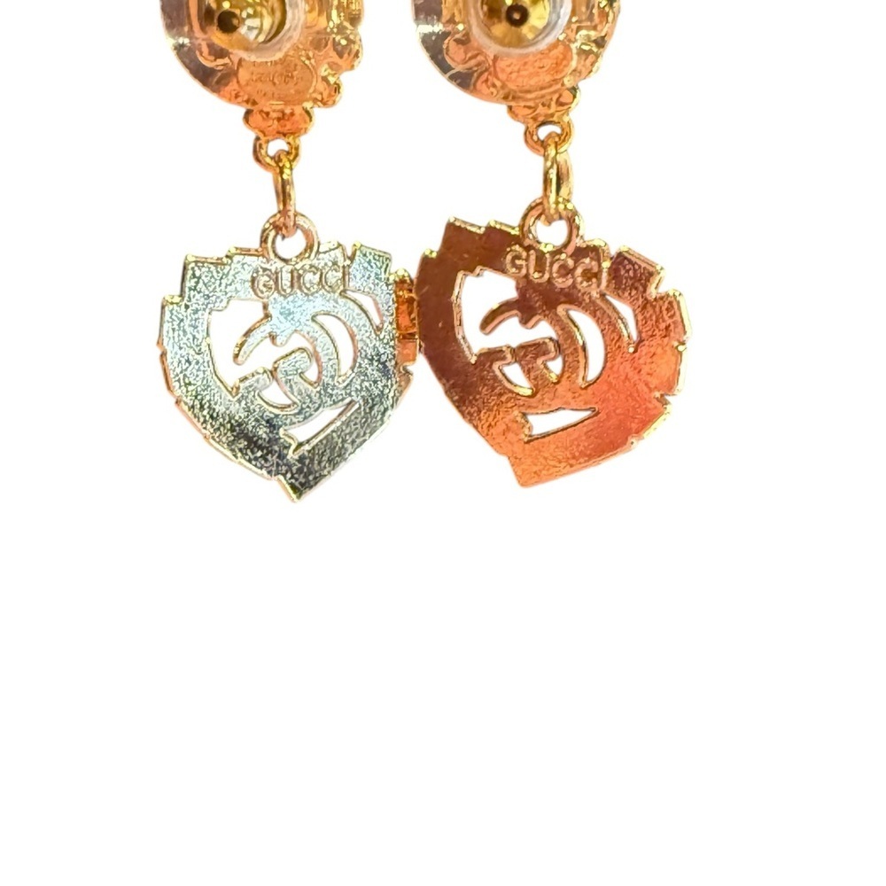 Upcycled Gold Gucci and Pink Heart Drop Earrings - Picture 2 of 2